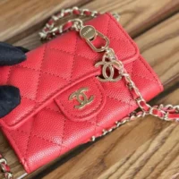 Chanel Women Flap Coin Purse Chain Iridescent Grained Calfskin-Red (1)