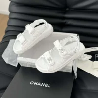 Chanel Women CC Open Toe Sandal in Calfskin Leather-White (2)