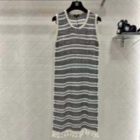 Chanel Women Dress Cotton & Viscose White & Black Sleeveless