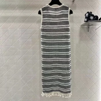 Chanel Women Dress Cotton & Viscose White & Black Sleeveless