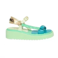 Chanel Women Open Toe Sandal in Calfskin Leather Aqua (1)