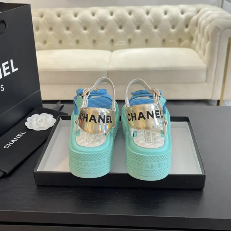 Chanel Women Open Toe Sandal in Calfskin Leather Aqua