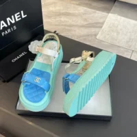 Chanel Women Open Toe Sandal in Calfskin Leather Aqua (1)