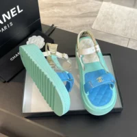 Chanel Women Open Toe Sandal in Calfskin Leather Aqua (1)