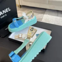 Chanel Women Open Toe Sandal in Calfskin Leather Aqua (1)