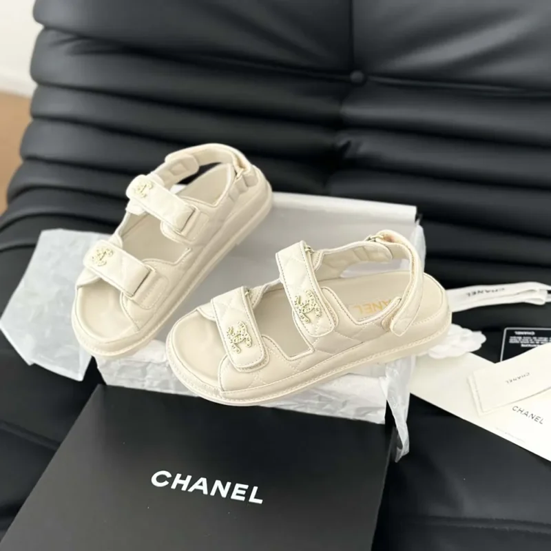 Chanel Women Open Toe Sandal in Calfskin Leather-Beige