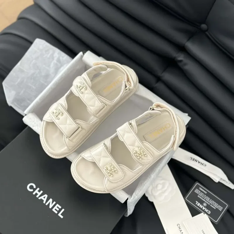 Chanel Women Open Toe Sandal in Calfskin Leather-Beige