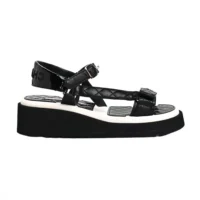 Chanel Women Open Toe Sandal in Calfskin Leather Black White (1)