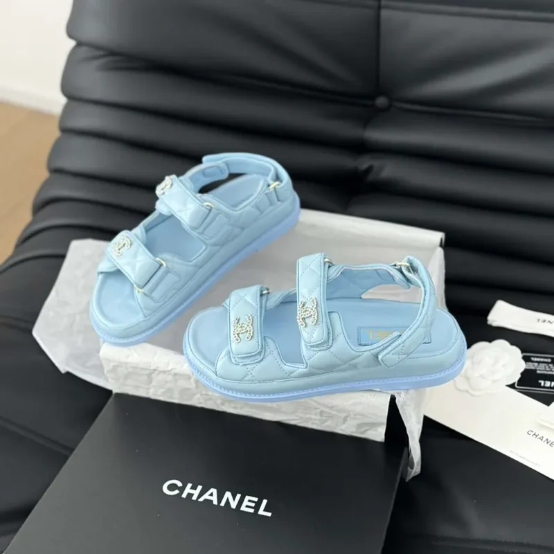 Chanel Women Open Toe Sandal in Calfskin Leather-Blue