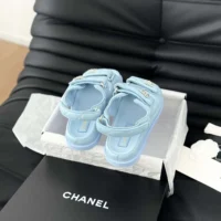 Chanel Women Open Toe Sandal in Calfskin Leather-Blue (2)