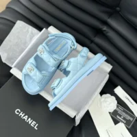 Chanel Women Open Toe Sandal in Calfskin Leather-Blue (2)