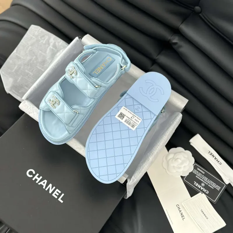 Chanel Women Open Toe Sandal in Calfskin Leather-Blue