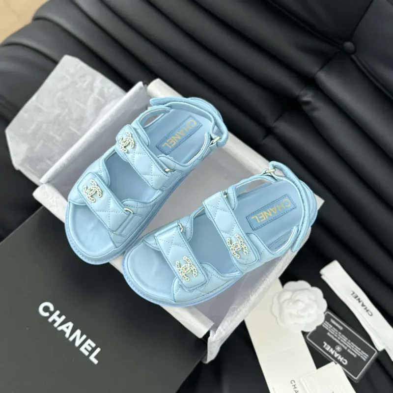 Chanel Women Open Toe Sandal in Calfskin Leather-Blue