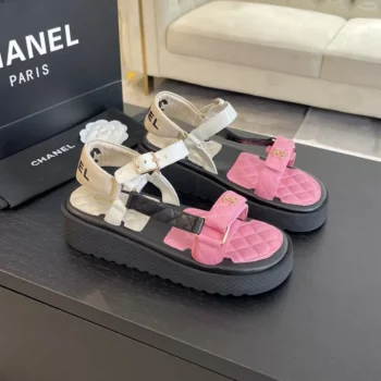 Chanel Women Open Toe Sandal in Calfskin Leather Gold Pink