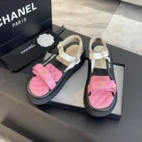 Chanel Women Open Toe Sandal in Calfskin Leather Gold Pink (2)