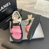 Chanel Women Open Toe Sandal in Calfskin Leather Gold Pink (2)