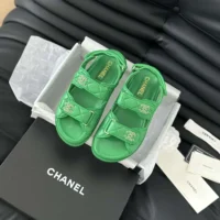 Chanel Women Open Toe Sandal in Calfskin Leather-Green (2)