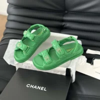 Chanel Women Open Toe Sandal in Calfskin Leather-Green (2)