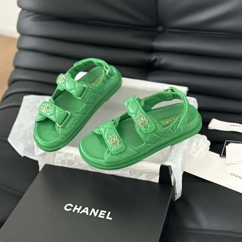 Chanel Women Open Toe Sandal in Calfskin Leather-Green