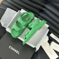 Chanel Women Open Toe Sandal in Calfskin Leather-Green (2)