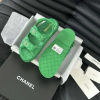 Chanel Women Open Toe Sandal in Calfskin Leather-Green (2)