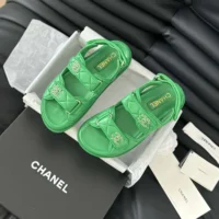 Chanel Women Open Toe Sandal in Calfskin Leather-Green (2)