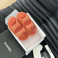 Chanel Women Open Toe Sandal in Calfskin Leather-Orange (2)