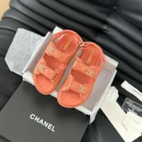 Chanel Women Open Toe Sandal in Calfskin Leather-Orange