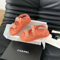 Chanel Women Open Toe Sandal in Calfskin Leather-Orange (2)