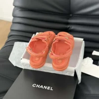 Chanel Women Open Toe Sandal in Calfskin Leather-Orange (2)