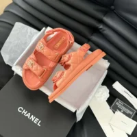 Chanel Women Open Toe Sandal in Calfskin Leather-Orange (2)