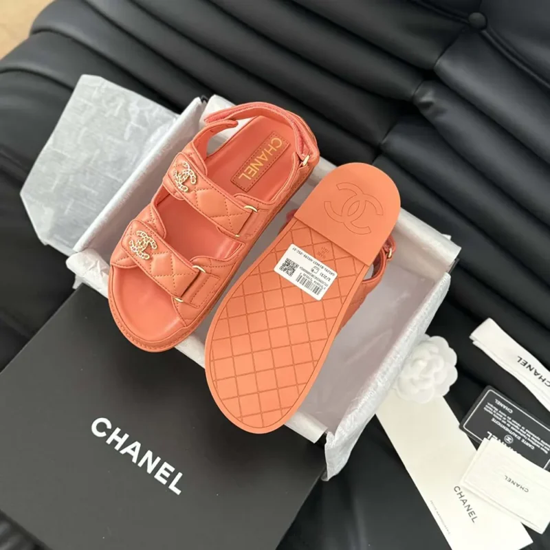 Chanel Women Open Toe Sandal in Calfskin Leather-Orange