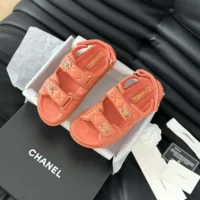 Chanel Women Open Toe Sandal in Calfskin Leather-Orange (2)