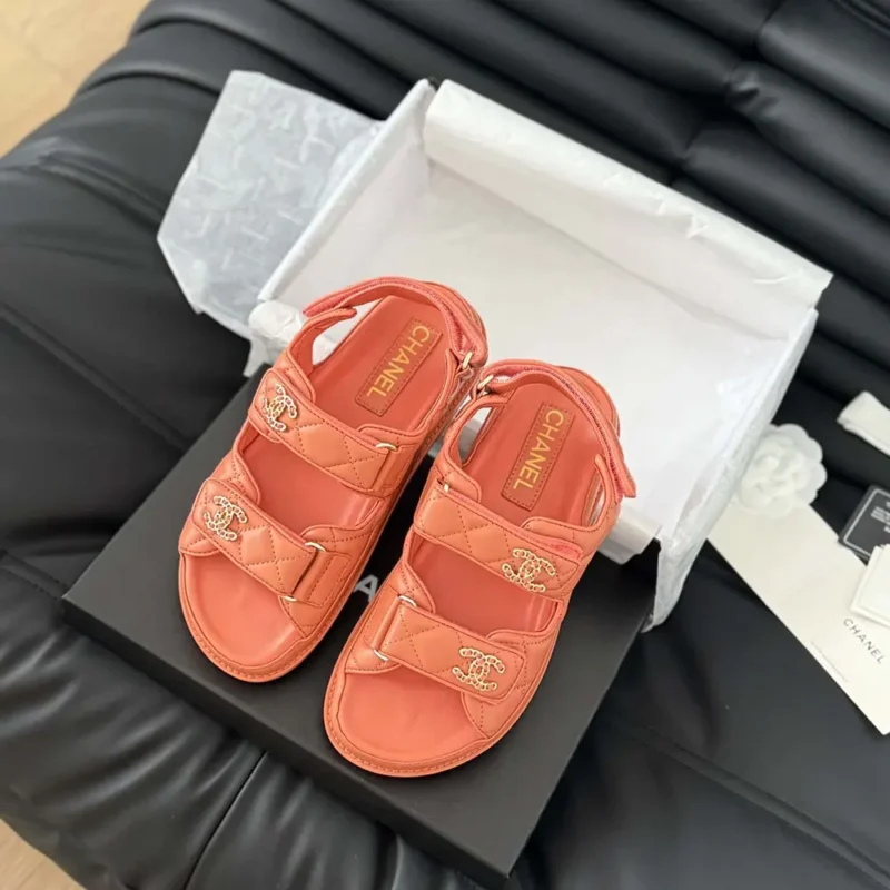 Chanel Women Open Toe Sandal in Calfskin Leather-Orange