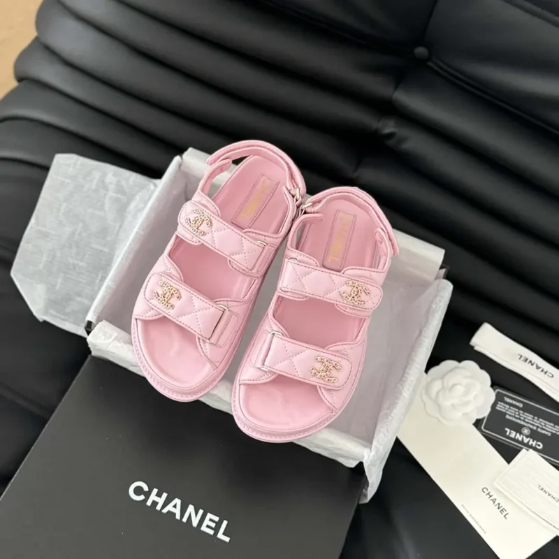 Chanel Women Open Toe Sandal in Calfskin Leather-Pink