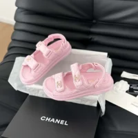 Chanel Women Open Toe Sandal in Calfskin Leather-Pink (2)