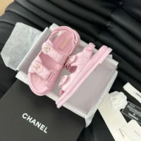 Chanel Women Open Toe Sandal in Calfskin Leather-Pink (2)