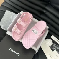 Chanel Women Open Toe Sandal in Calfskin Leather-Pink (2)