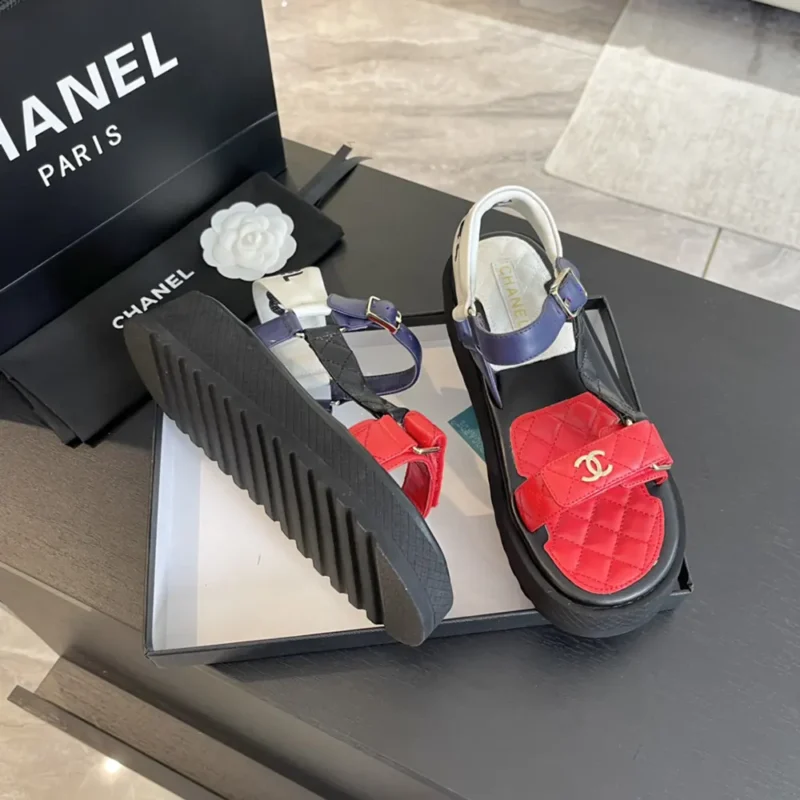 Chanel Women Open Toe Sandal in Calfskin Leather Red