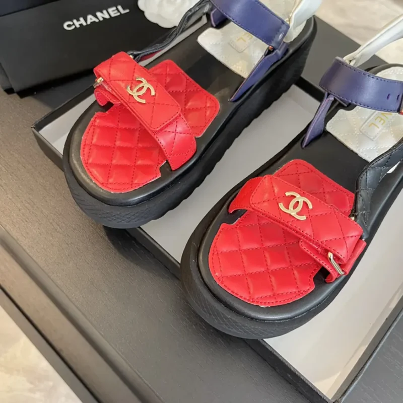 Chanel Women Open Toe Sandal in Calfskin Leather Red