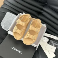 Chanel Women Open Toe Sandal in Calfskin Leather-Sandy (1)