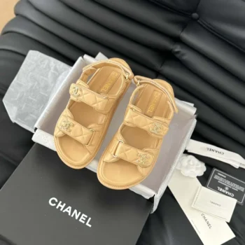 Chanel Women Open Toe Sandal in Calfskin Leather-Sandy