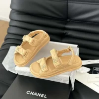 Chanel Women Open Toe Sandal in Calfskin Leather-Sandy (1)