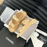 Chanel Women Open Toe Sandal in Calfskin Leather-Sandy (1)