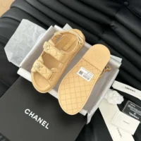 Chanel Women Open Toe Sandal in Calfskin Leather-Sandy (1)