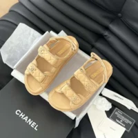 Chanel Women Open Toe Sandal in Calfskin Leather-Sandy (1)