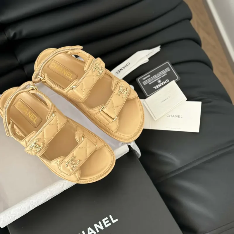 Chanel Women Open Toe Sandal in Calfskin Leather-Sandy