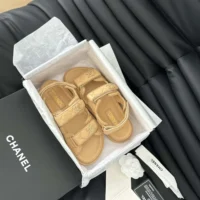 Chanel Women Open Toe Sandal in Calfskin Leather-Sandy (1)