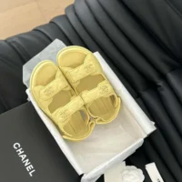 Chanel Women Open Toe Sandal in Calfskin Leather-Yellow (2)