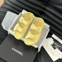 Chanel Women Open Toe Sandal in Calfskin Leather-Yellow (2)